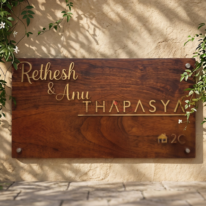 Personalised Teak Wood House Name Plate – Premium Metal Letter Sign (Modern Elegant Outdoor Design)