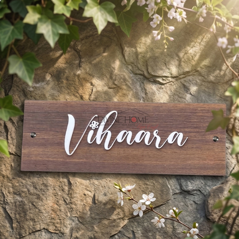 Personalised Wooden House Name Plate – Minimal Acrylic Letter Sign on Aluminium Base (Outdoor Waterproof)