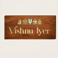 Personalised Teak Wood House Name Plate – Traditional Hindu Design with Gold Lettering (Outdoor Waterproof)