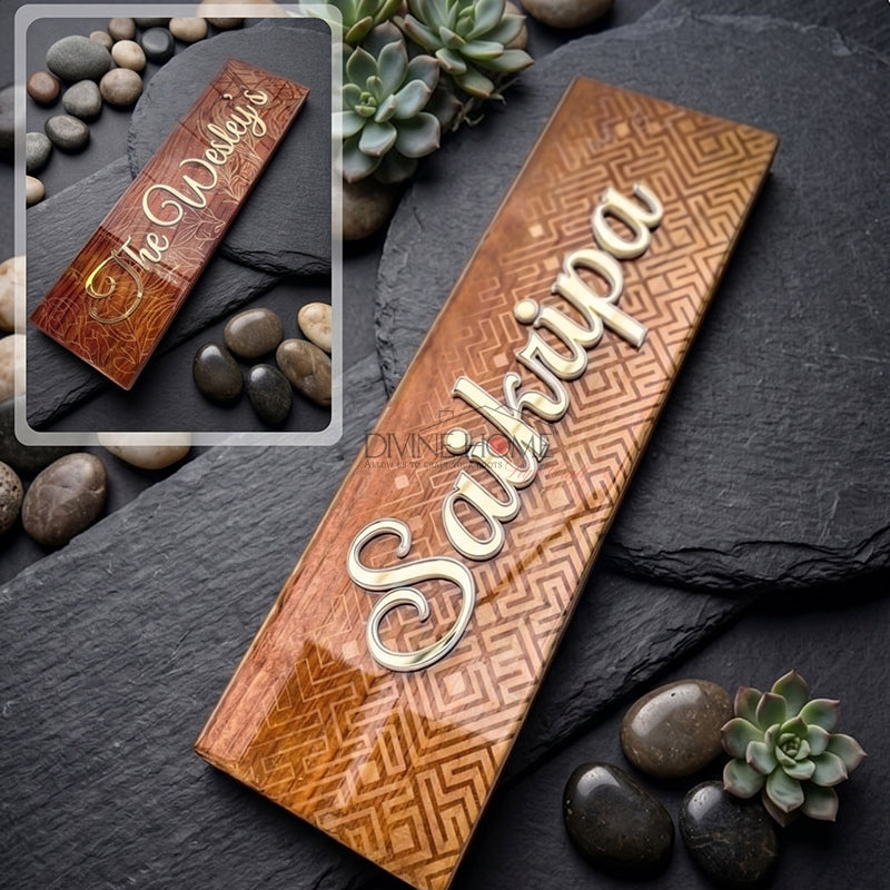 Personalised Teak Wood Name Plate with Epoxy Artwork – High Gloss Finish (Outdoor Waterproof Custom Sign)