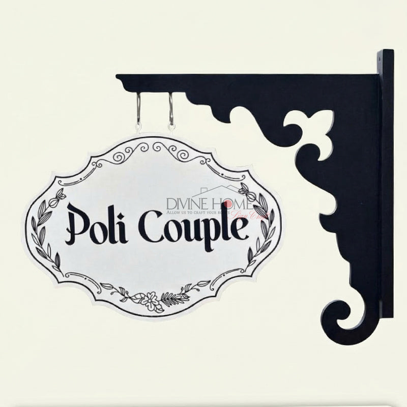 Personalised Hanging Wooden Name Plate with Wall Bracket – Double Sided Outdoor Sign (Weatherproof)