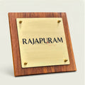 Personalised Teak Wood Name Plate with Titanium Gold Plate – Minimal Modern Design (Outdoor Waterproof)