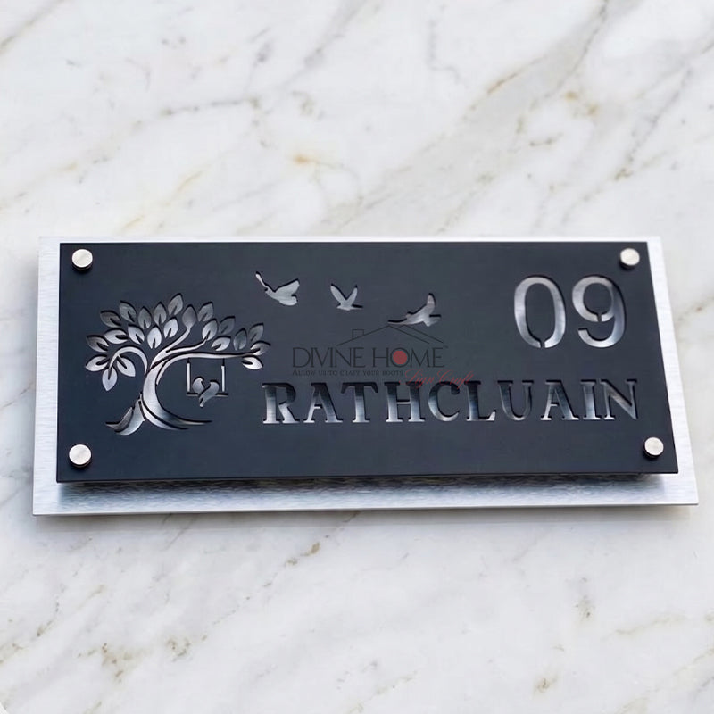 Custom Laser Cut Metal Name Plate with Spacer Mount – Modern Outdoor Address Sign (Weatherproof)