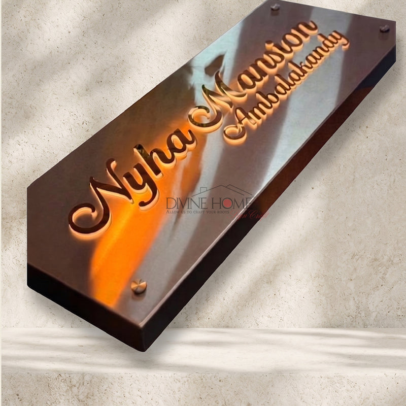 Premium LED Stainless Steel Name Plate with Titanium Gold Letters – Backlit Modern Outdoor Sign