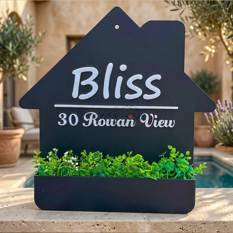 Modern Acrylic House Name Plate with Planter Box – Custom Outdoor Name Sign