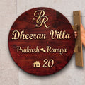 Premium Round Teak Wood Name Plate with 3D Gold Lettering – Luxury Outdoor Sign