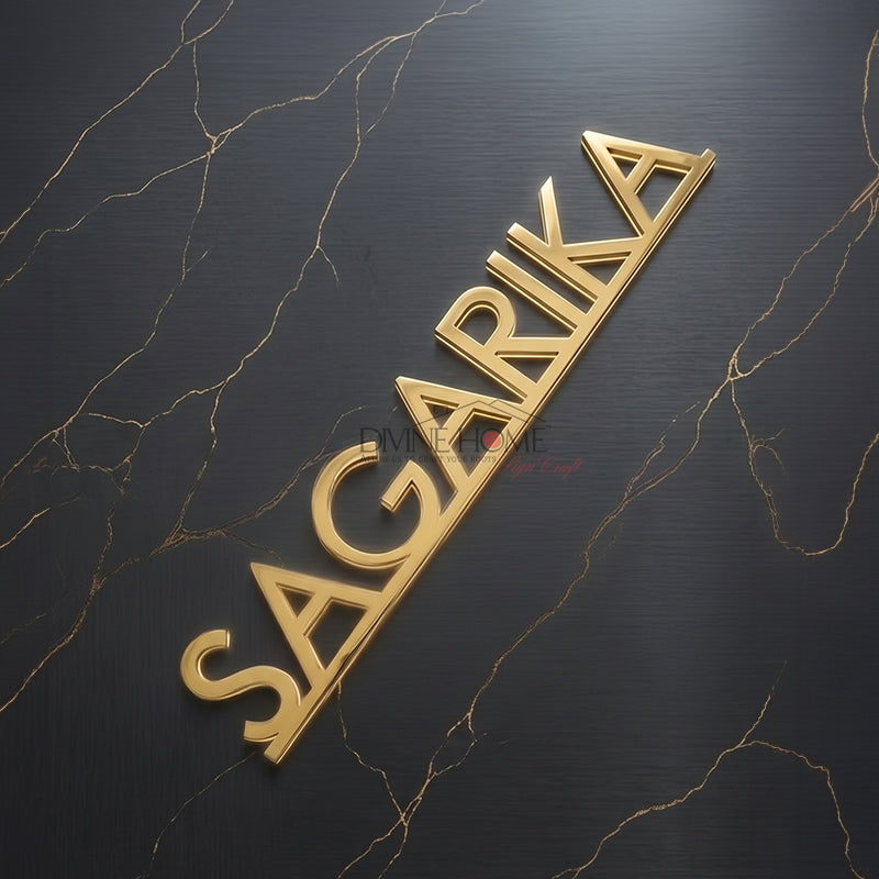 Minimalist Gold Metal Name Plate – Galvanized Iron Custom Outdoor Sign