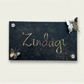 Textured Black Metal Name Plate with Stainless Steel Letters & Butterfly Accents – Premium Custom Sign