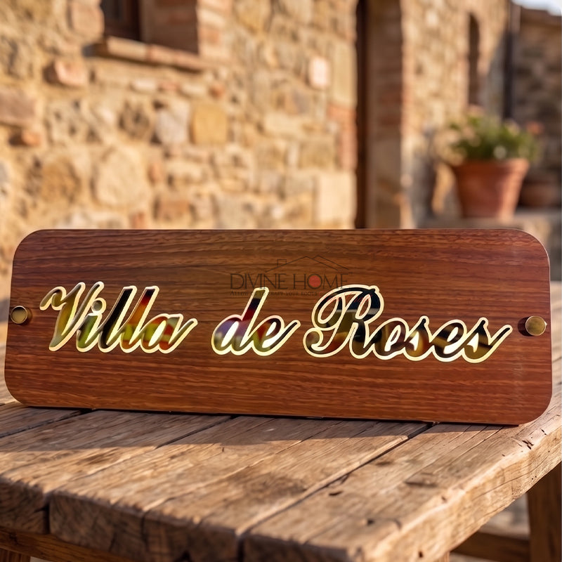 Wood Finish Aluminium Name Plate with LED Backlight – Premium Custom Outdoor Sign