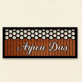 Honeycomb Design Acrylic Name Plate with Wood Texture Finish – Modern Custom Outdoor Sign