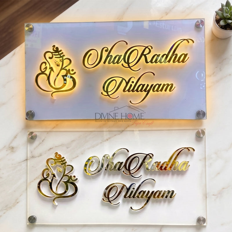 Acrylic LED Backlit Name Plate with Ganesha Design – Premium Custom Illuminated Sign