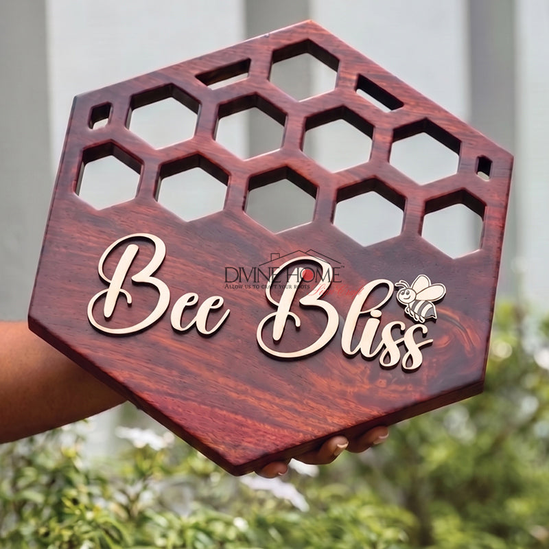 Hexagon Teak Wood Name Plate with Honeycomb Design – Premium CNC Custom Outdoor Sign