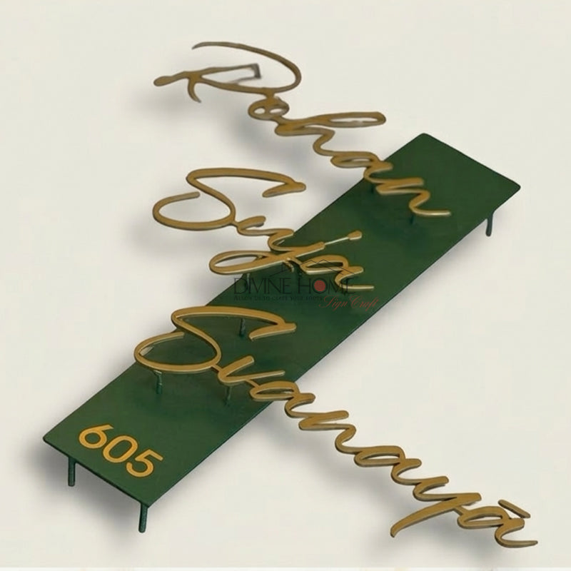 Minimalist Metal Name Plate with Floating Script Letters – Premium Custom Outdoor Sign