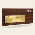 Wood Finish Aluminium Name Plate with Gold Accent Panel – Premium Custom Outdoor Sign