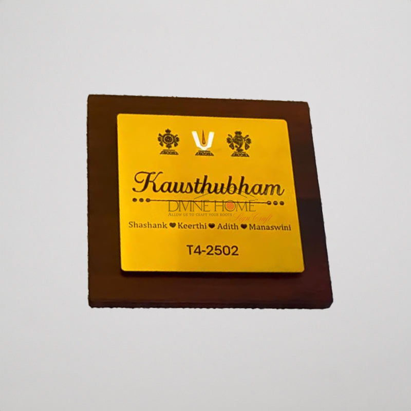 Wood Base Name Plate with Brushed Titanium Gold Plate – Premium Custom Outdoor Sign