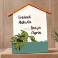 House-Shaped Name Plate with Planter Box – Premium Teak Wood Custom Outdoor Sign