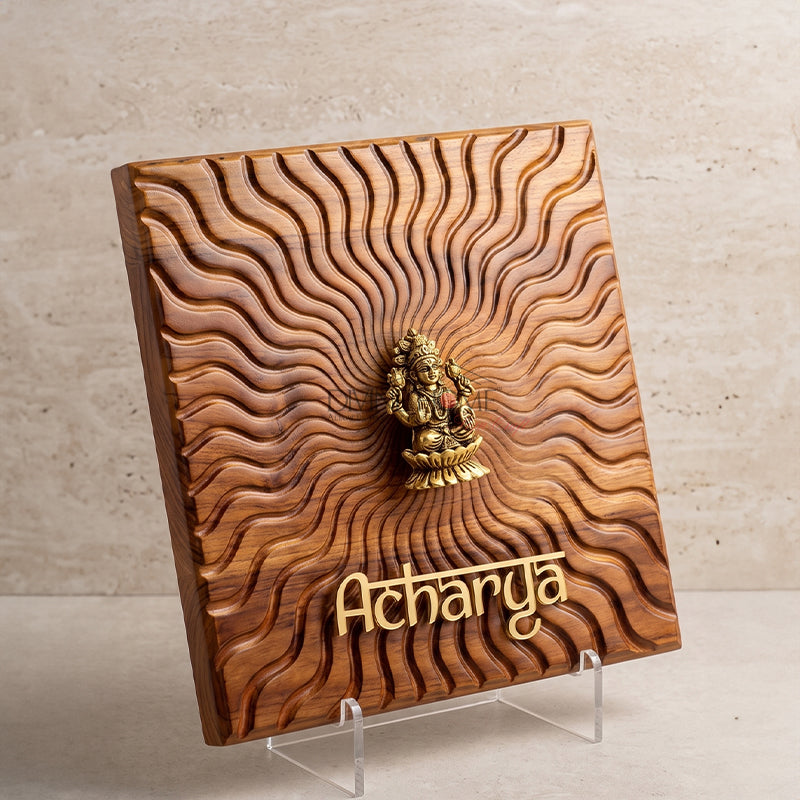 3D Carved Teak Wood Name Plate with Lakshmi Design – Premium Handcrafted Outdoor Sign