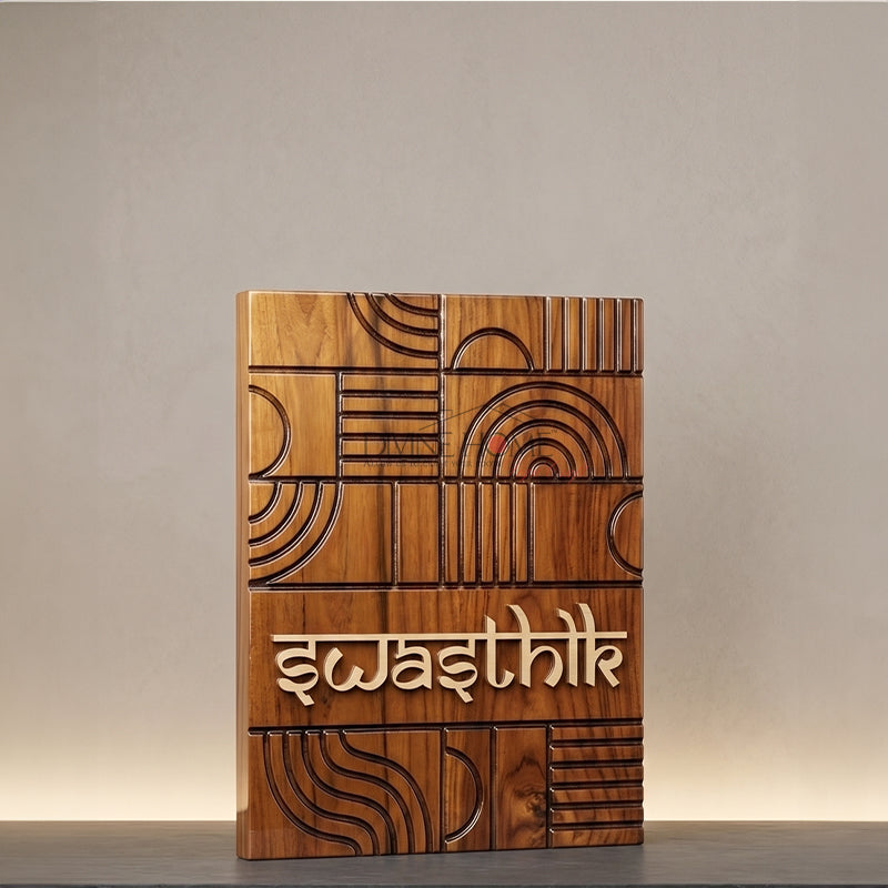 Geometric Teak Wood Name Plate with 3D Carving – Premium Custom Outdoor Sign