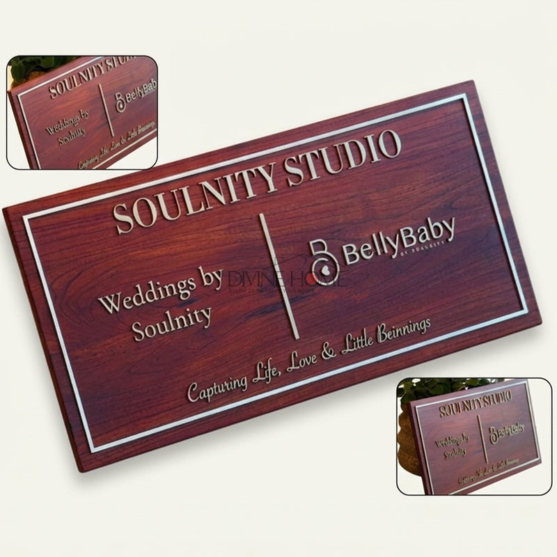 Premium Teak Wood Business Name Plate – Custom Commercial Signage