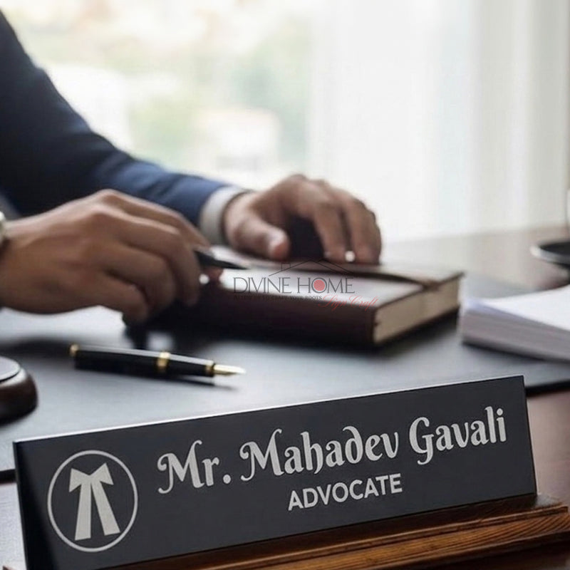 Premium Desk Name Plate with Wooden Base – Custom Executive Signage
