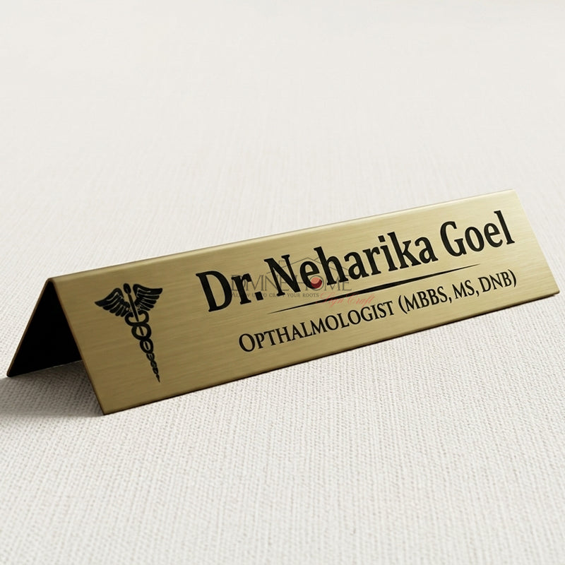 Brushed Gold Metal Desk Name Plate – Premium Executive Wedge Sign