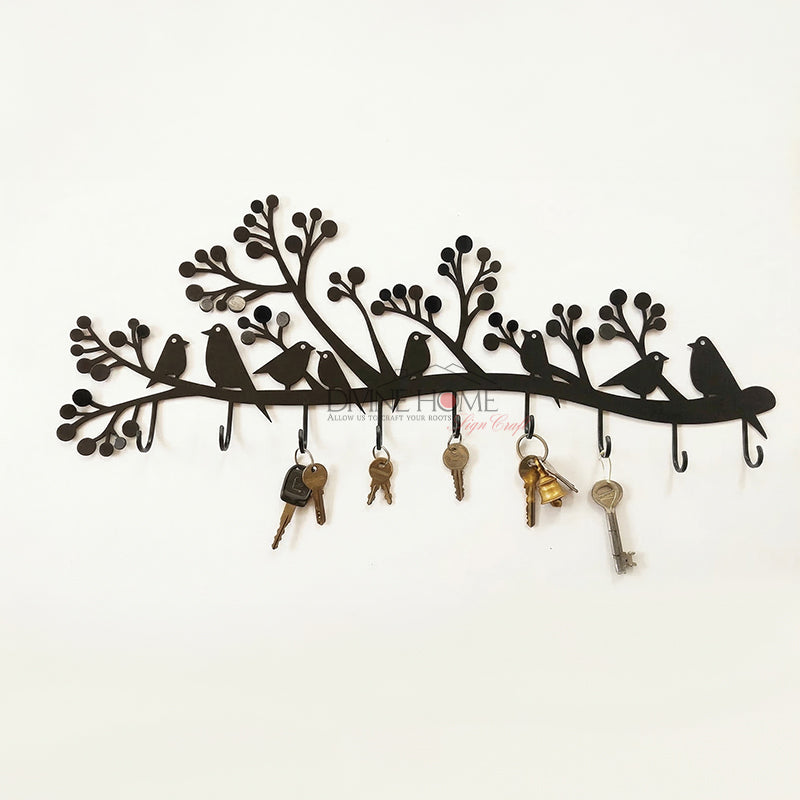 Metal Bird Design Key Holder – Decorative Wall Hook Organizer